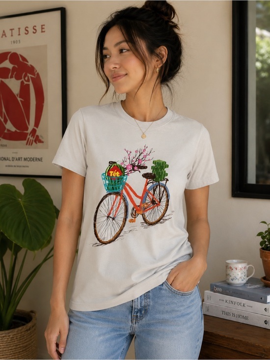 Tops - Port & Company Tet Bicycle Graphic Tee Small Cottagecore Art Tee